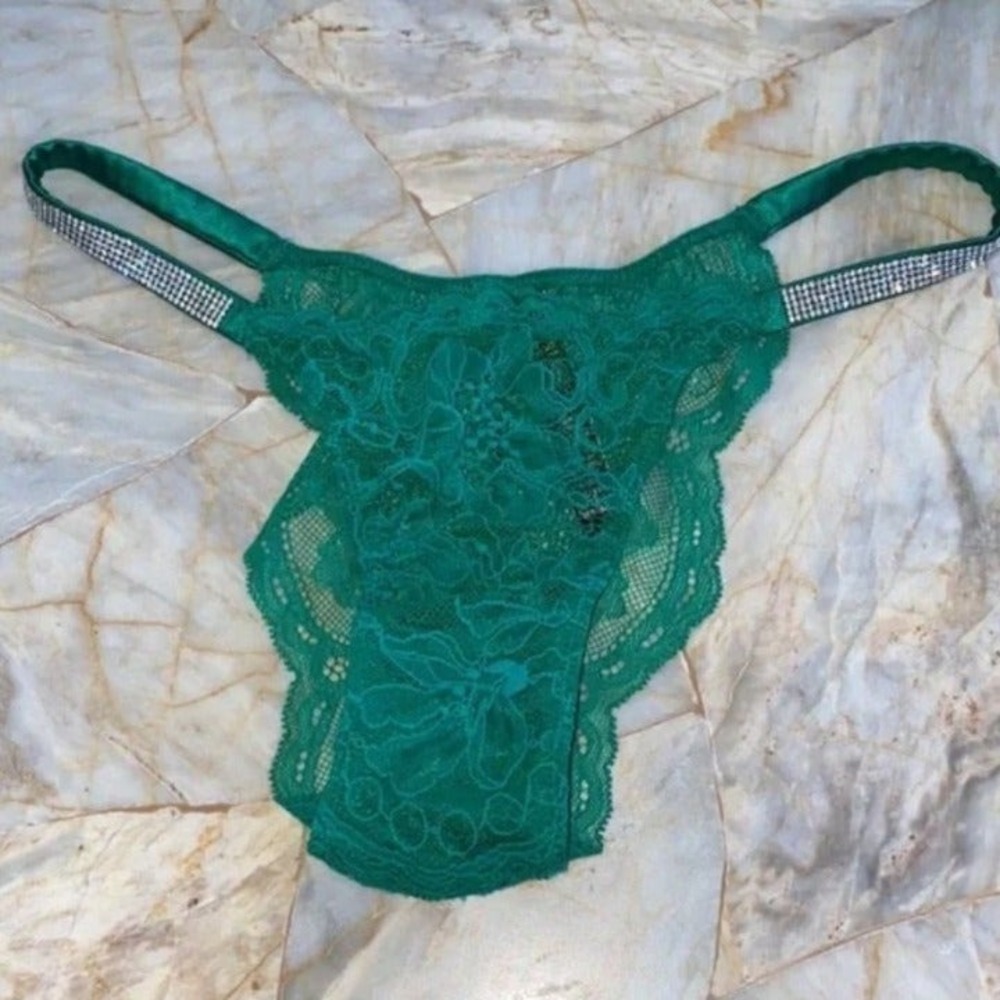 Green VERY SEXY Bombshell Shine Strap Thong Panty Crystal Band Underwear XS